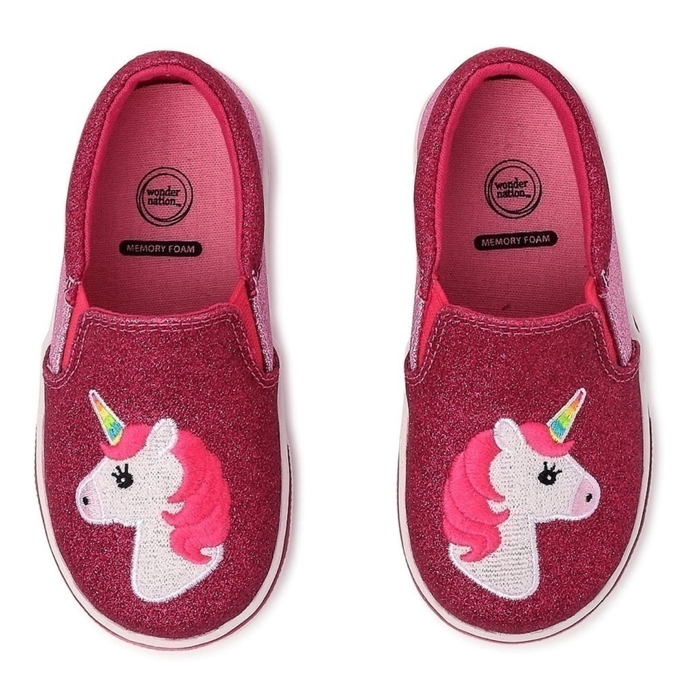 Wonder Nation Memory Foam Pink Glitter Unicorn Slip On Shoes Size 7